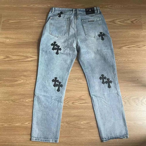 Chrome Hearts Cross Leather Embroidered Logo Jeans - Picture 2 of 9
